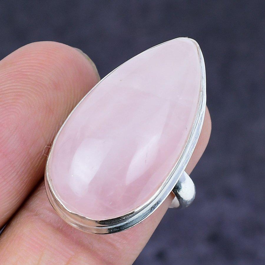Rose Quartz Gemstone Handmade 925 Sterling Silver Jewelry Ring Size 7.5 S9I03