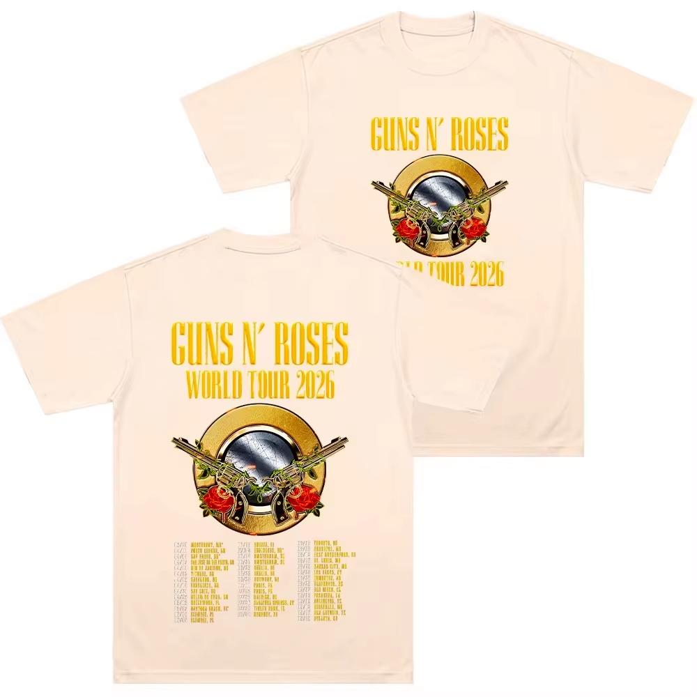 Guns N Roses World Tour 2026 T-shirts Rock Band Hip Hop Streetwear Double Spear Rose Graphic T Shirts Trendy Unisex Casual Top