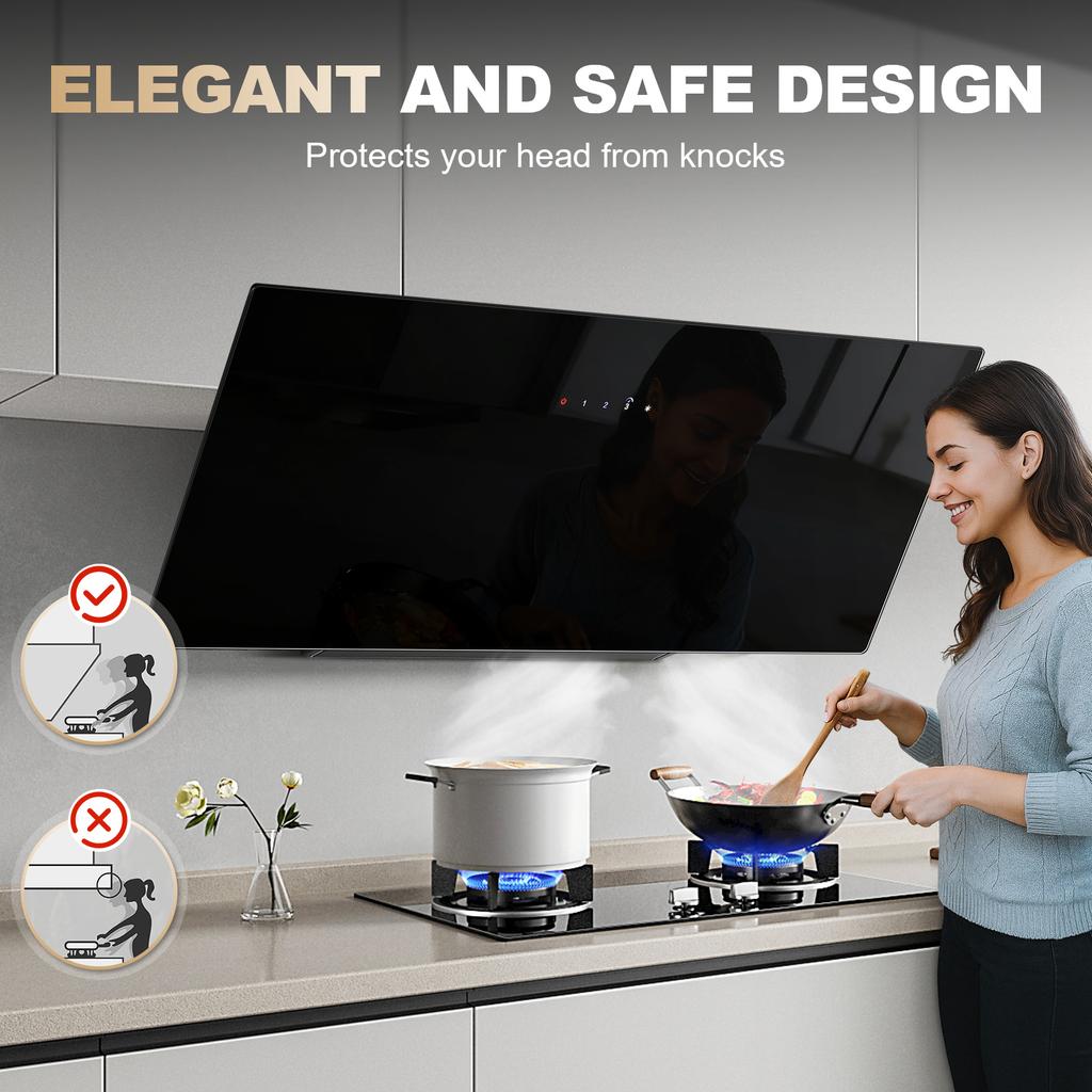 Cooker Hood 90 Cm Extractor Hood Recirculation / Extraction Air with 450 M³/h A+++, Touch Control with Activated Carbon Filter