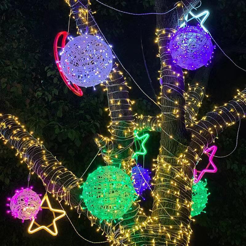 LED Rattan Ball Waterproof Outdoor Hanging Lights - Starry Sky Flashing Festival Decoration