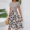 Women's Casual Fashion Belted Floral Print Short Sleeve Round Neck Elegant Dress