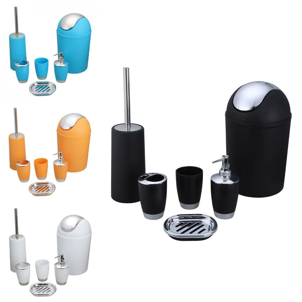 Badezimmerzubehör Sechsteiliges Kunststoff-Waschraumset mit Zahnputzbecher und Aufbewahrung für Geschenk und Büro
