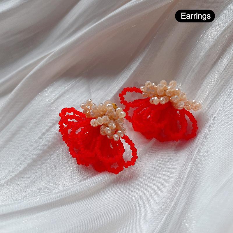 Summer Colorful Fringed Flowers Earring Temperament Elegant Personality Beaded Stud Earrings For Women Jewelry Gift