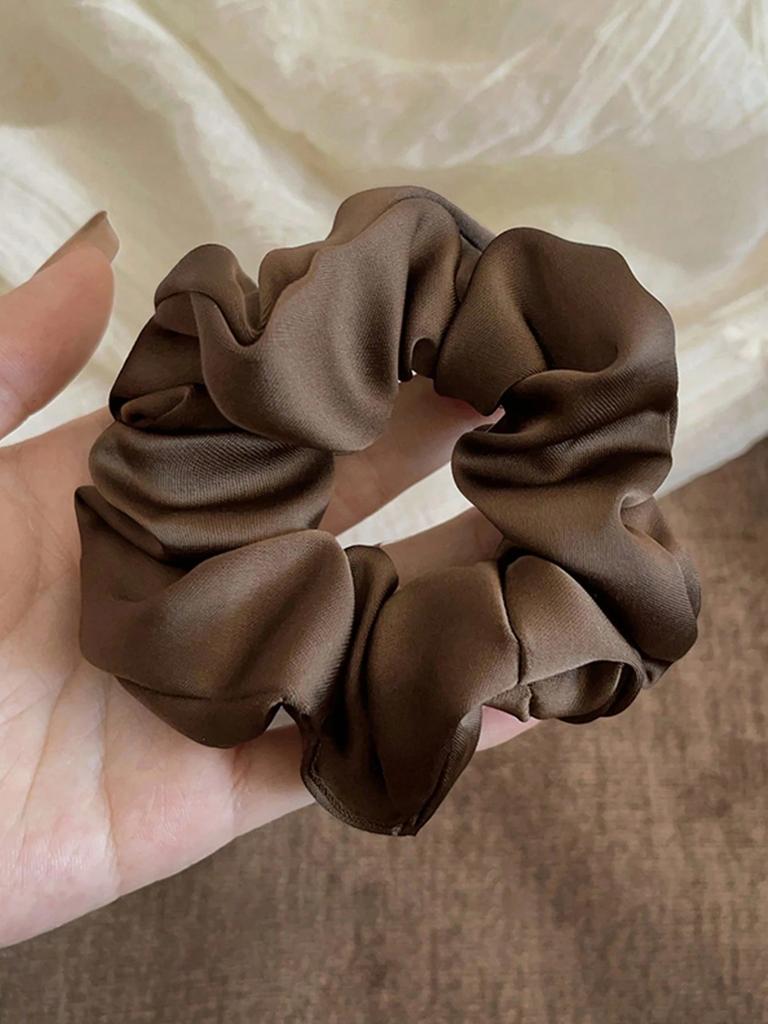 1/3Pcs Women 3.39in Vintage French Soft Satin Hair Scrunchies Set In Black, Brown, Khaki, Elegant And Simple Minimalist Solid