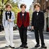 Boys Glitter Tuxedo Suit Lapel Blazer Vest Bow Tie Straight Pants 3 Color Kids Piano Stage Wedding Flower Boy Gentleman Formal Performance Outfit