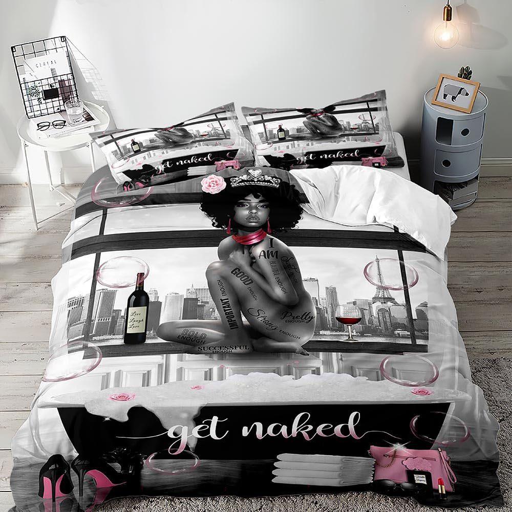 African Girl Duvet Cover Eiffel Tower Three-Piece Soft Bedding Set With Pillowcase