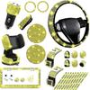 NBTEPEM 27-Piece Bling Car Accessories Set - Universal Fit Steering Wheel Covers, License Plate Frames, Phone Holder, Car Fast Charger, Coasters