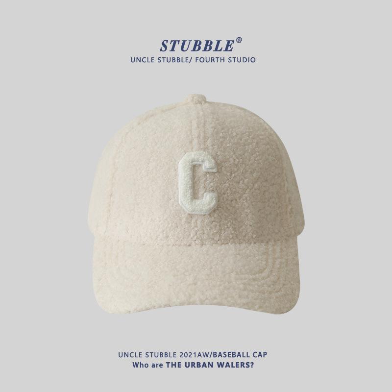 Autumn and Winter New Hard Top Sherpa Baseball Cap Girls Thickened Warm Hat Cute Face Little Duck Cap
