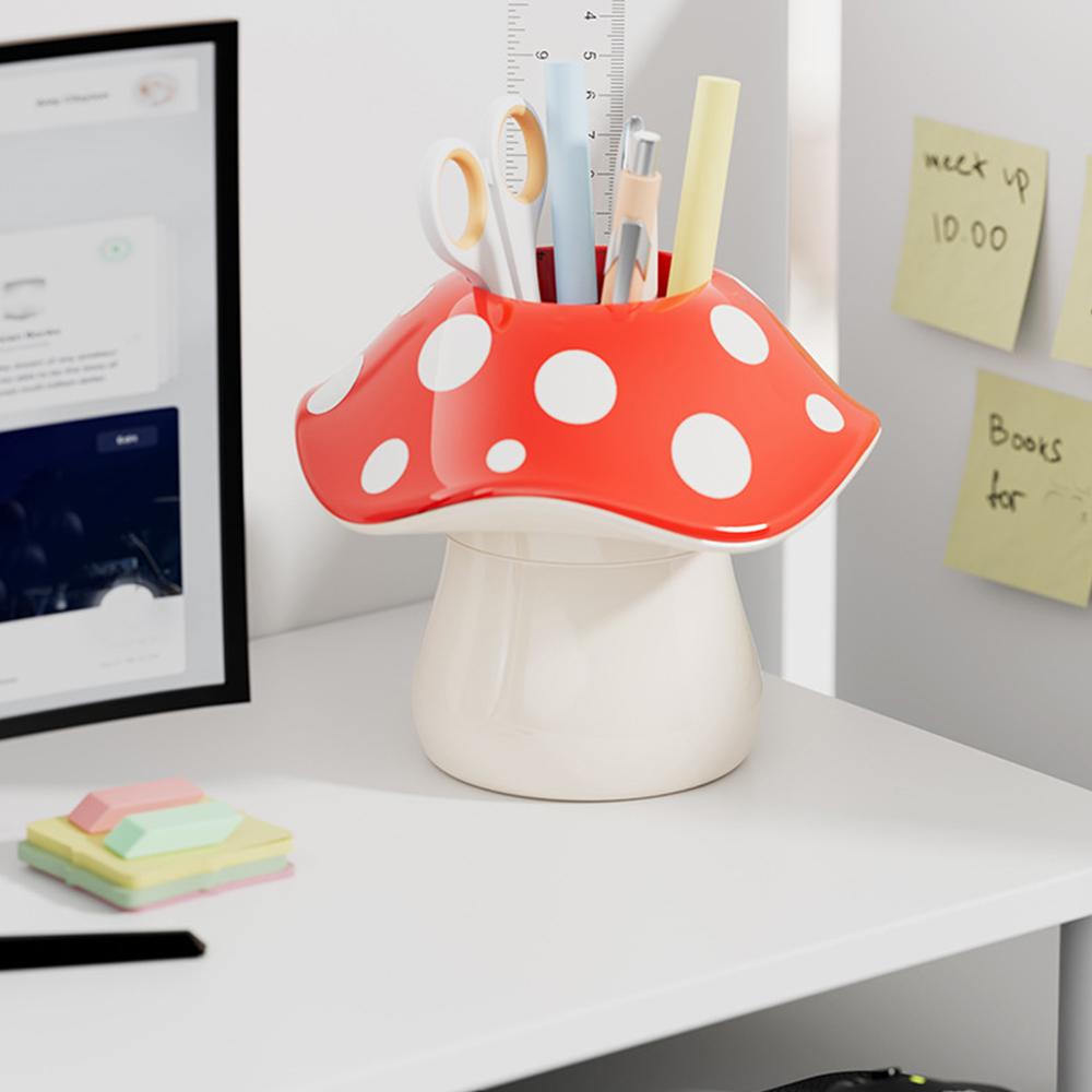 Cute Mushroom Storage Box Desktop Student Office Stationery Pen Holder Home Multi-functional Creative Makeup Brush Storage Tools