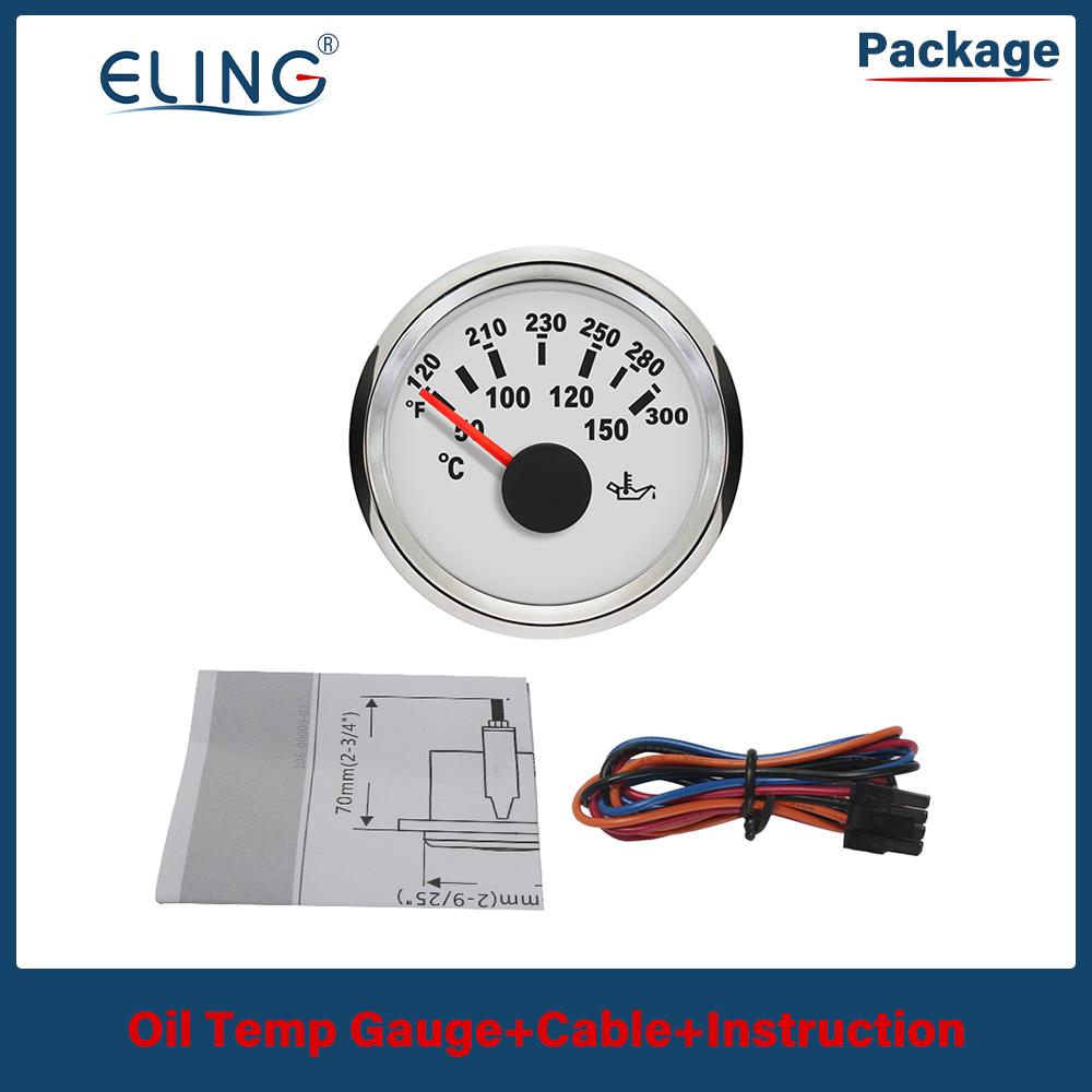 ELING 52mm (2'') Engine Oil Temp Gauge Temperature 50-150℃ with Red Backlight for Motorcycle Truck Vessels 12V 24V