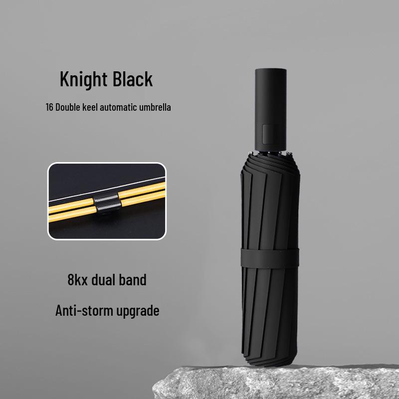 Automatic UV Three-Fold Umbrella - Black Glue Sun/Rain Protection with Printed Logo