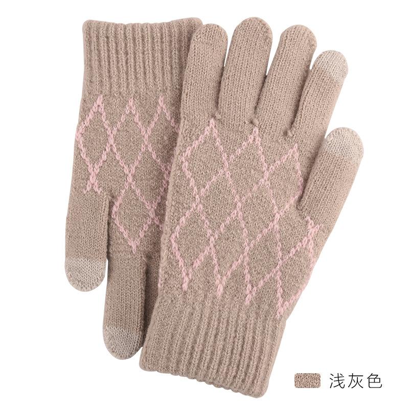 Warm touch screen wool gloves Winter women's jacquard fleece thickened finger knitted gloves stall