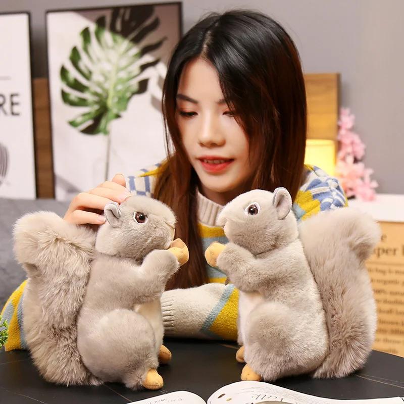 20cm Simulated Plush Squirrel Toys Kawaii Stuffed Animals Lifelike Forest Hairy Squirrel Doll Cute Christamas Gfits For Kids