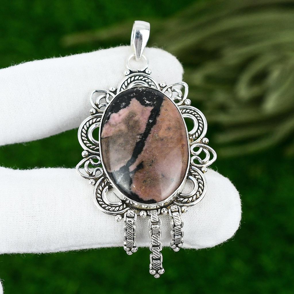 Mothers Day Deal 925 Silver Rhodonite Gemstone New Heart Chakra Pendant Jewelry