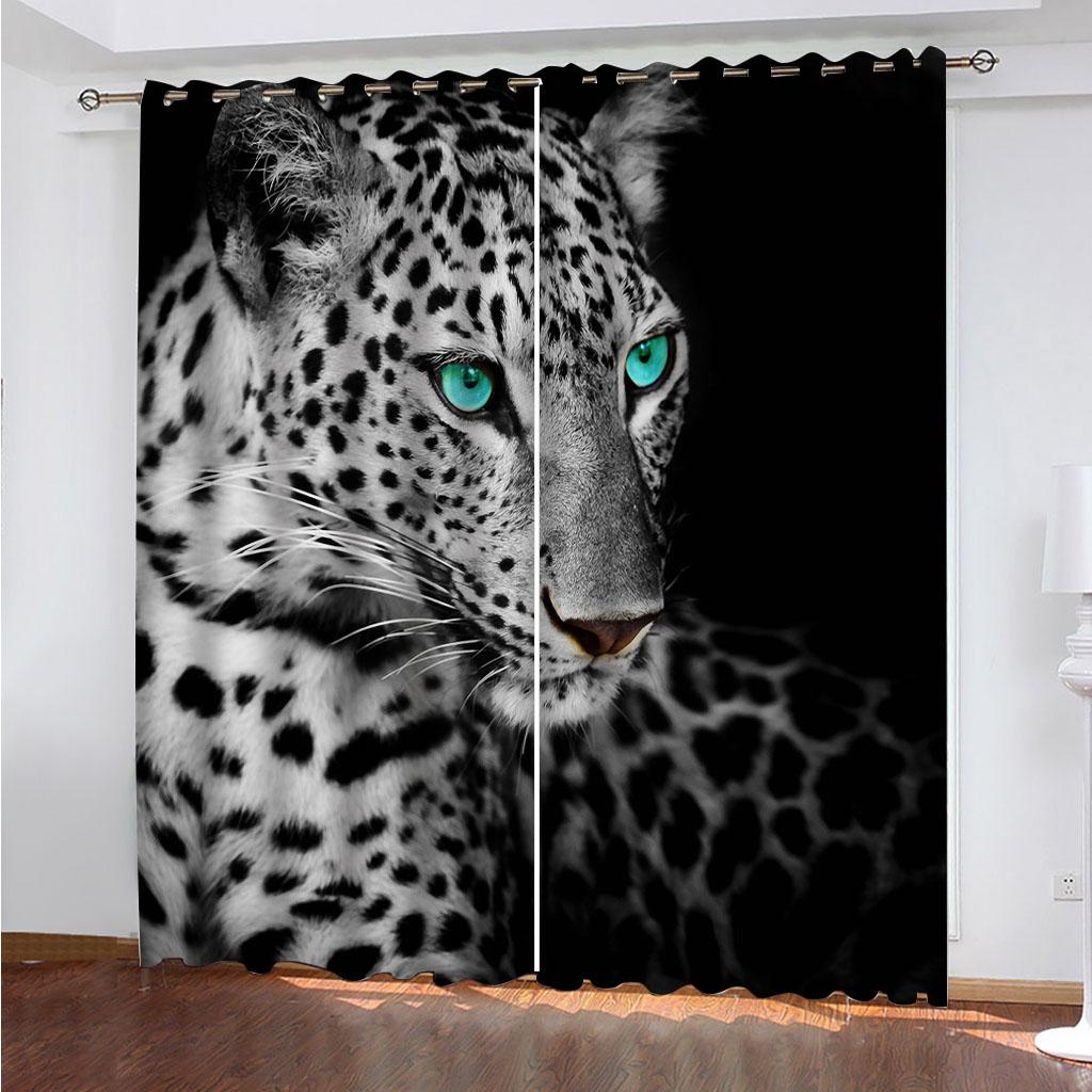 Závěsy do obývacího pokoje Extra dlouhé 3D zvířecí divoký leopardí zatemňovací závěs, pokojový závěs Okno do ložnice, balkónové závěsy