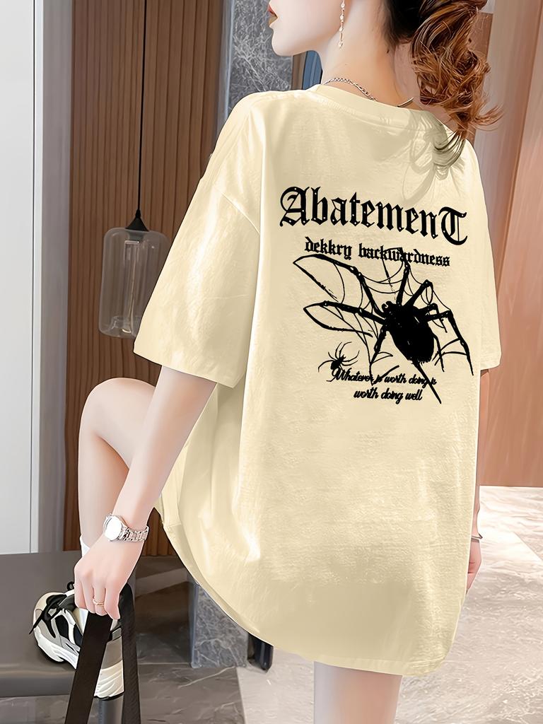 Heavyweight Spider Print ShortSleeve American High Street TShirt for Women 2024 New Summer Loose Fit Couples Top