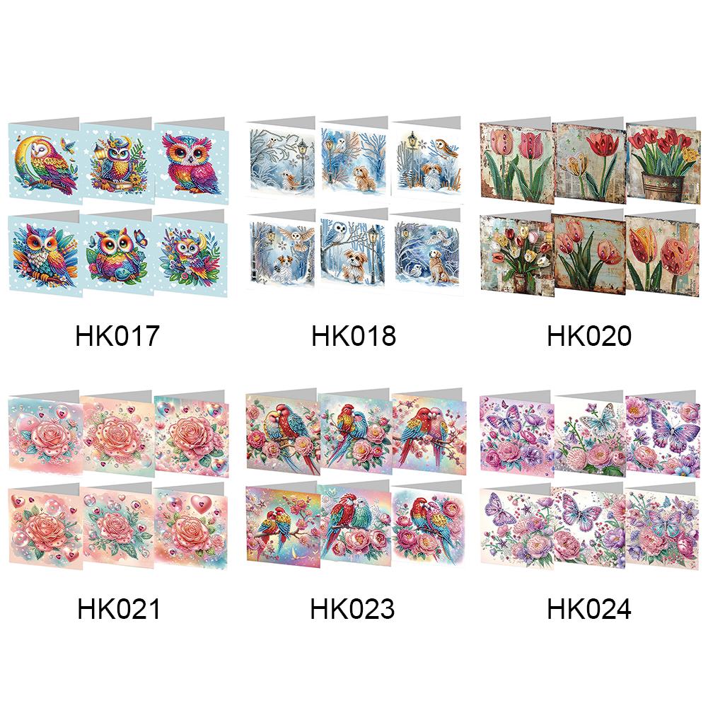 6Pcs Animal Flower Diamond Mosaic Festival Gift Cards Rinestone Embroidery Arts Craft Cards Kit for Friend Family Lover
