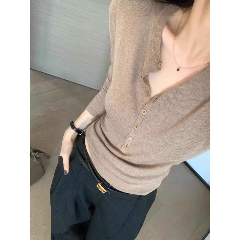 Withdrawal collar sweater bottoming shirt female slim fit retro knitted sweater