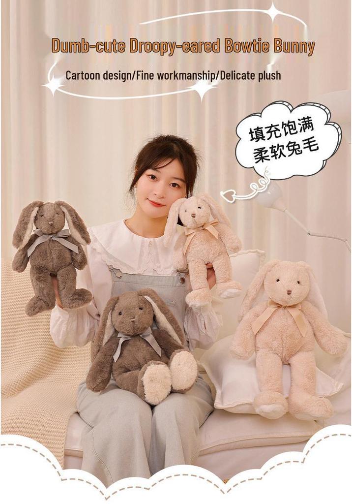 Cute Droopy Ear Bunny Plush Toy - Bow Tie Comfort Doll & Sleeping Pillow Gift for Girls