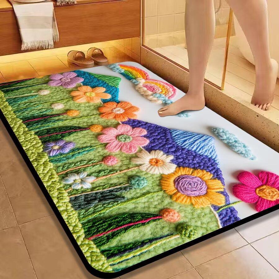 WTEMPO Home Entrance Door Mat 3D Rainbow Flower Carpet Bathroom Toilet Non Slip Foot Mat
