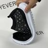 Lucyever Shiny Crystal Knitted Sneakers Women 2024 Spring Breathable Mesh Flats Woman Plus Size Slip on Running Casual Shoes 43