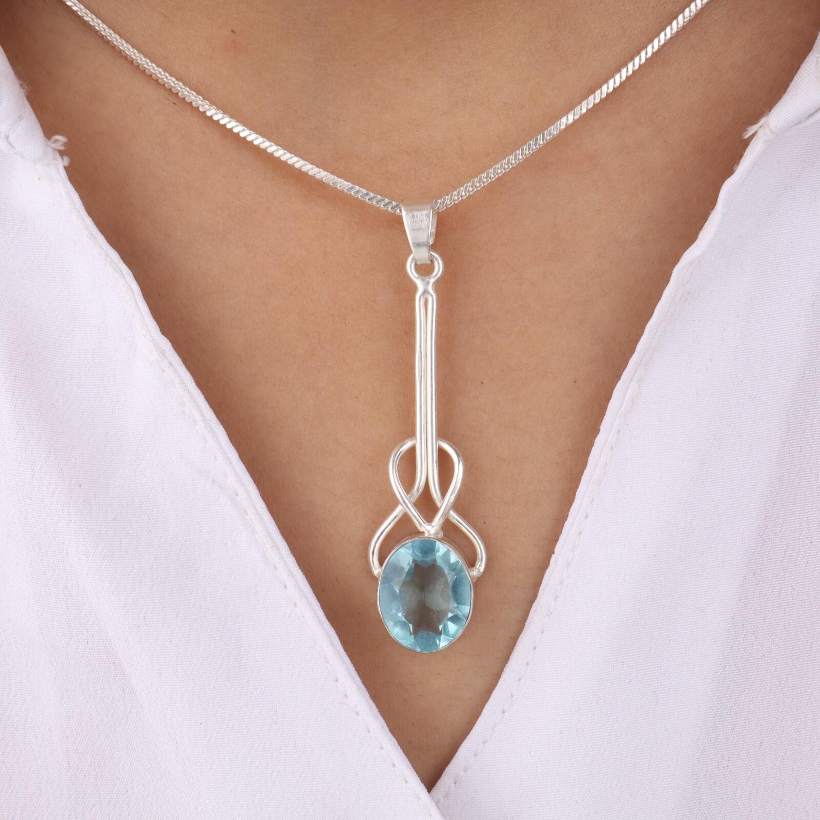 

Sky Blue Topaz Gemstone 925 Sterling Silver Jewelry Women s Pendant For Gift PP-60-1