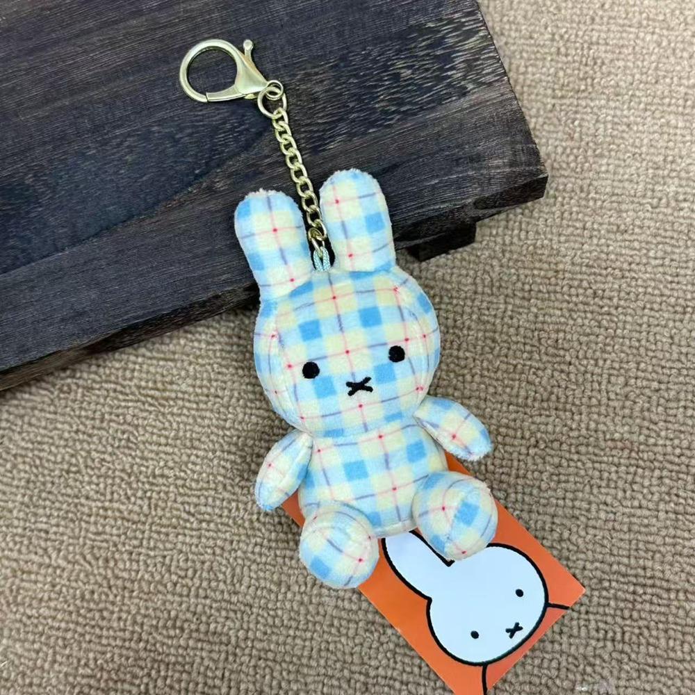 Kawaii Miffy Grid Cute Doll Pendant Cartoon Ornament Backpack Couple Decoration Gift Toy for Girl