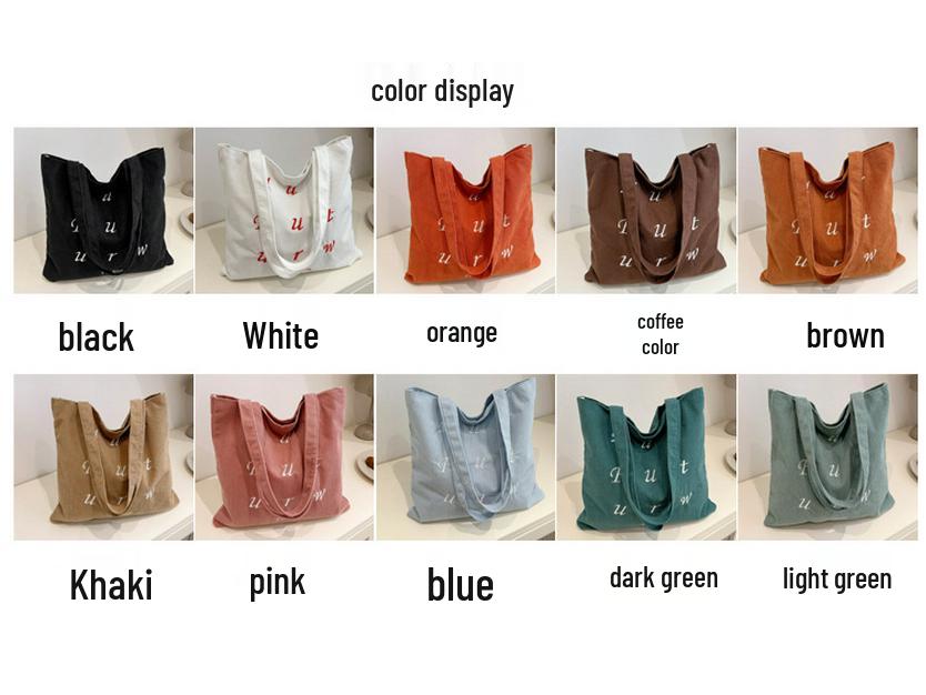 Korean Corduroy Embroidered Tote Bag for Students - Artistic Autumn/Winter Design