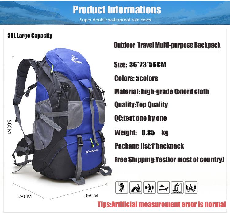 50L große wasserdichte Klettern Wandern Regenschutz Tasche Camping Bergsteigen Sport Outdoor Fahrradtasche