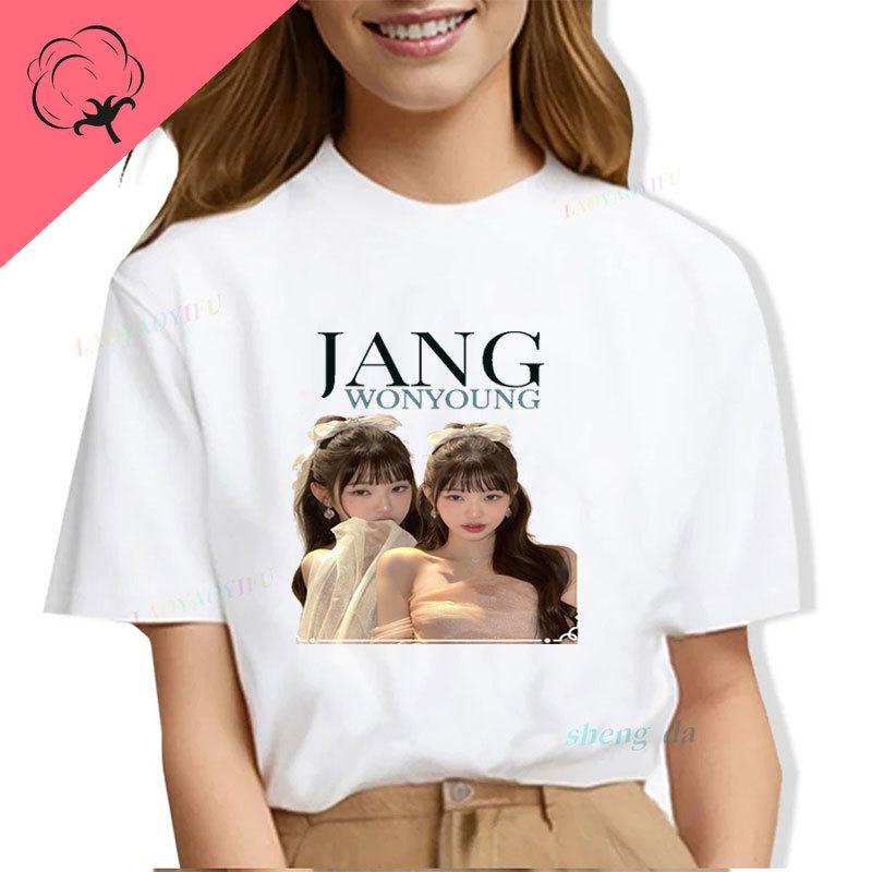 Korea Famous Star Jang Wonyoung Portrait Fans Shirt Trendy Casual Popular Fashion Pure Cotton Short Sleeve Camisa Y2k Clothes
