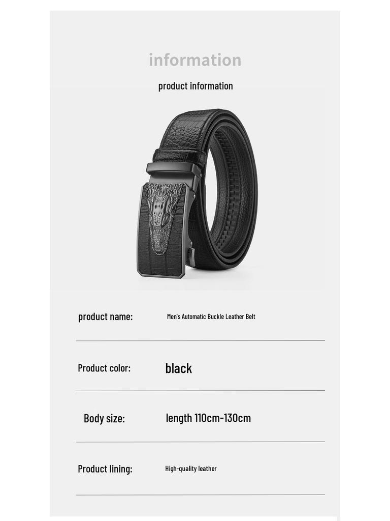 Men's Crocodile Pattern Cowhide Belt with Alloy Automatic Buckle - Versatile and Casual.