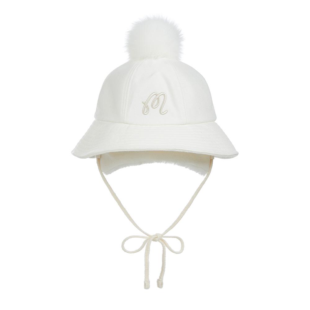 MALBON GOLF Real Fur Pom-Pom Wool Earmuff Bucket Hat Ivory (Woman)
