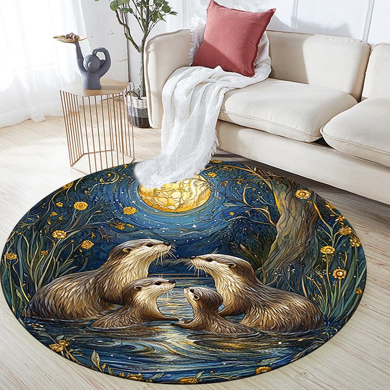 Otters Round Area Rug,Carpet Rug for Living Room Bedroom Sofa Playroom Decor,Non-slip Floor Mat