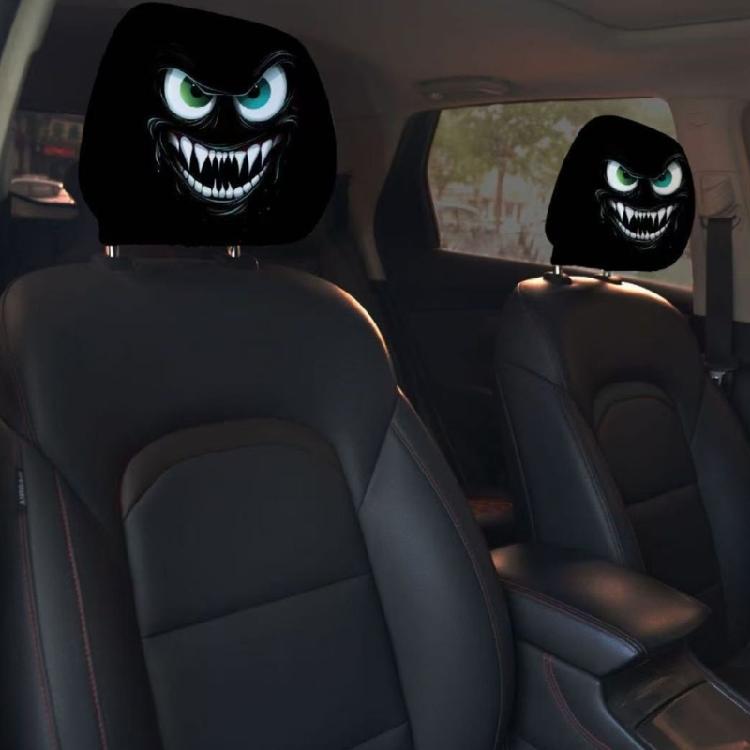 Halloween Inspired Car Headrest Protectors Soft Materials Universal Design Humorous Spooky Prints For Auto Interior 2pcs