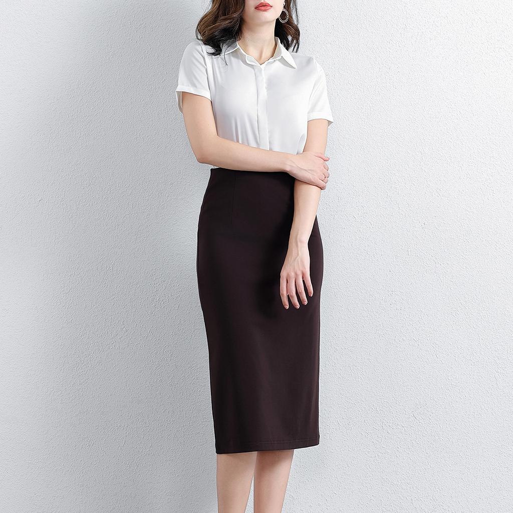 Damen Pendler Midilanger Rock Hüftrock, High-End Gefühl von Schlankheit, Schwarzer Professioneller Rock, Damen Stretchrock