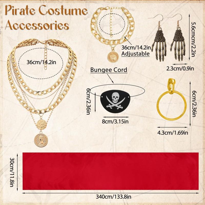 Pirate Costume Accessories Set Women Halloween Cosplay Red Headscarf Eye Patch Necklace Earrings Bracelet Hair Clip