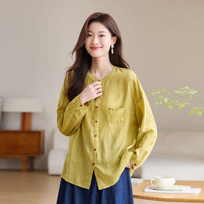 

Хлопок Лен Льняные Топы Женские Высококлассные Известный Бренд Женская Одежда 2025 Новое Поступление Весна Свободные Нарядные Длинные Рукава Рубашка Рами Mustard yellow 2XL