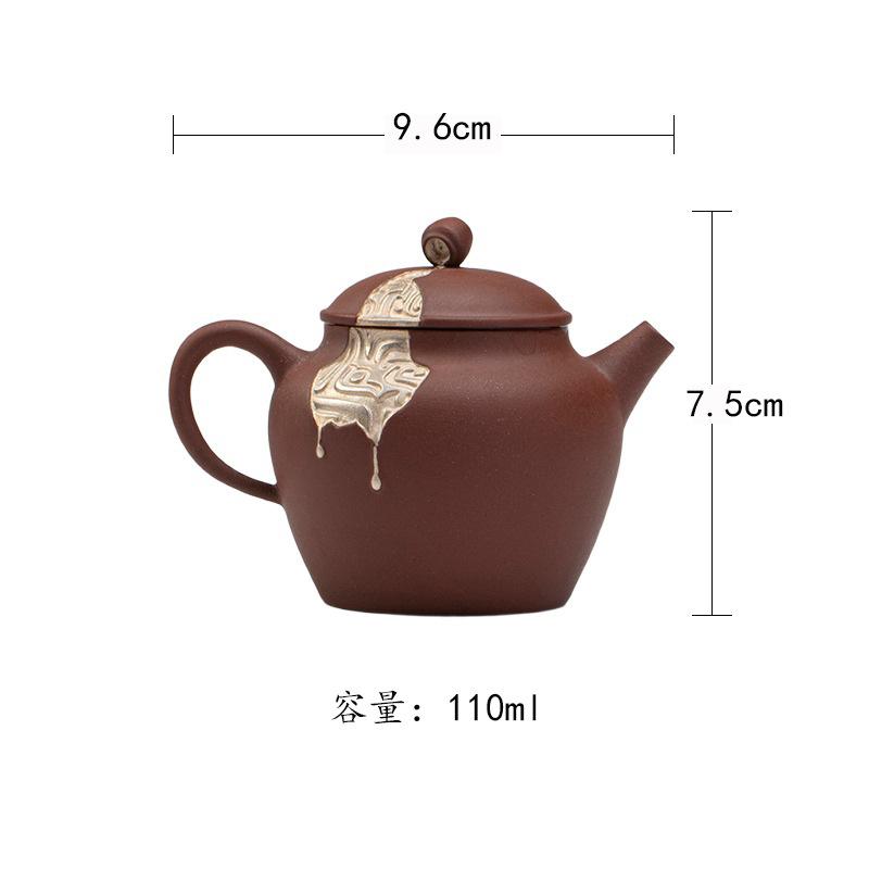 

110ml Purple Clay Gilt Silver Teapot Handmade Tea Infuser Pot Household Tea Making Kettle With Ball Hole Puer Cha Collection