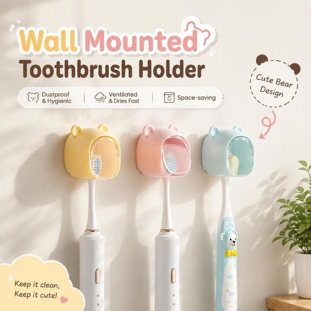 Dustproof Toothbrush Rack Bear Shape Toothbrush Storage Box Toothbrush Holder Home Storage