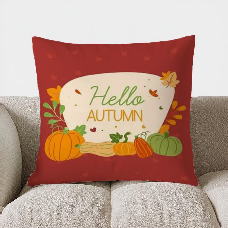 Home Decor Hello Autumn: Bird & Pumpkin Throw Pillow Pattern Cushion Cover Suitable For Sofa Bedroom Car Pillow Cover