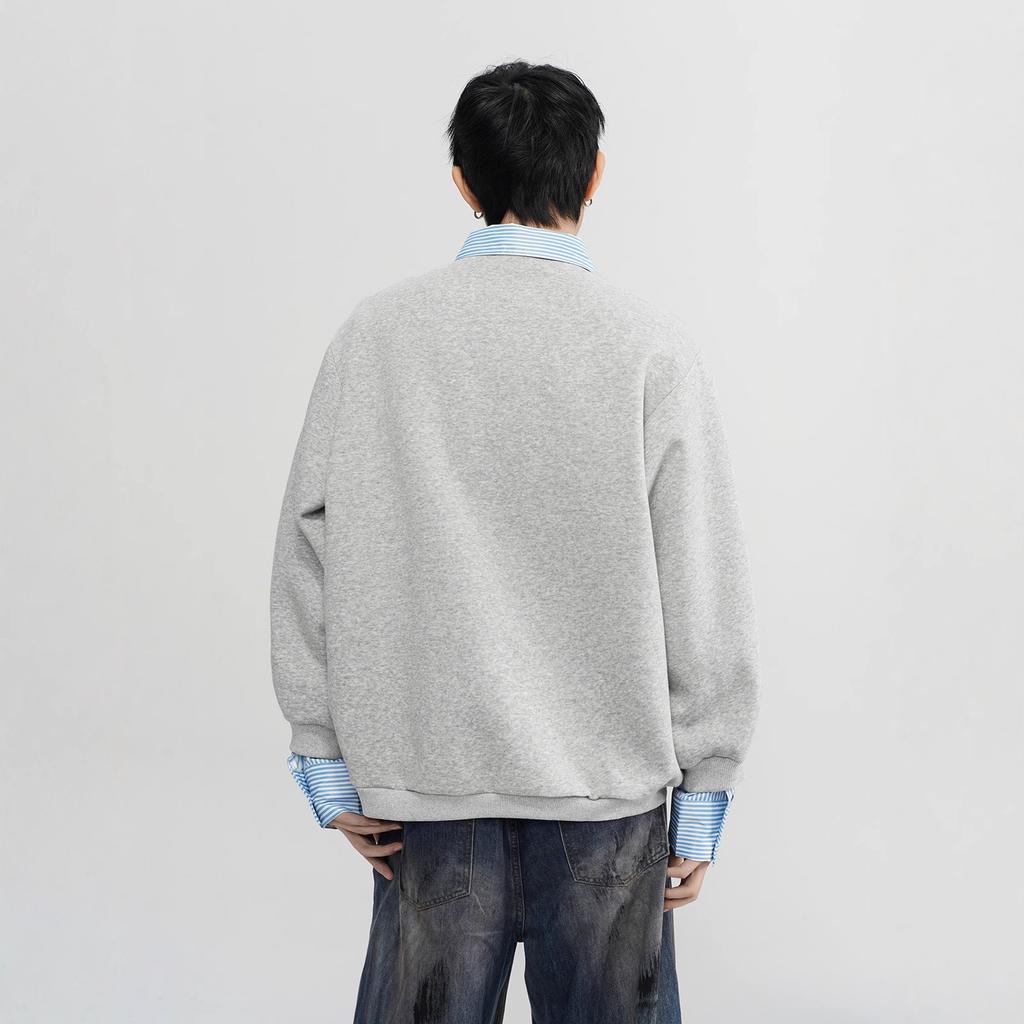 Fake Two-piece Shirt Collar Sweater Men's and Women's Autumn Loose Splicing Design Jacket