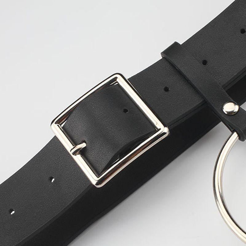 Versatile Minimalist Black Pu Buckle Belt With Chain And Ring For Adults Young