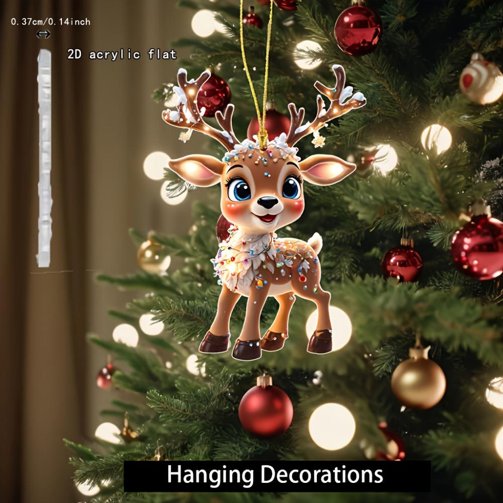 2PCS car pendant charming acrylic  2D flat reindeer baby, decorated with cars and trees, ideal holiday gift, suitable for Halloween, Christmas