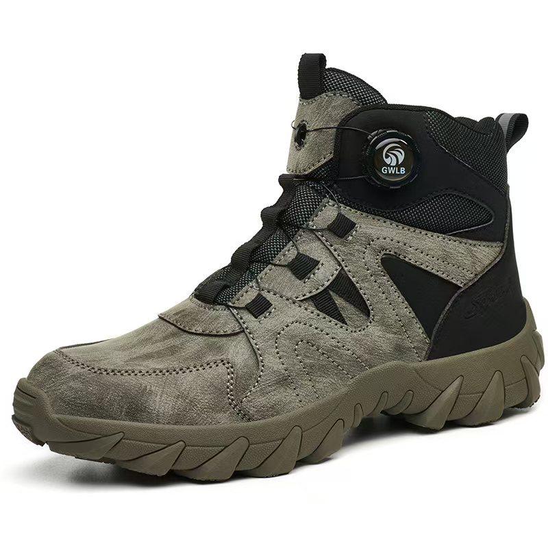 High-Top Safety Shoes with Rotating Button, Anti-Smash, Anti-Puncture, Wear-Resistant, No-Tie Laces