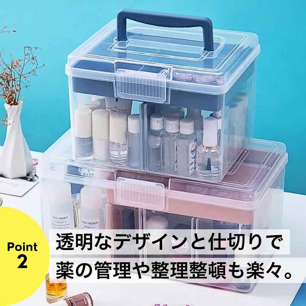 First Aid Kit/Medicine Box, Transparent, Multi-Function Storage Case, Pink, Small, Lightweight, NYANDELMO ND-0099-R15-PK-S