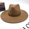 Hot autumn and winter new European and American style monochrome men's and women's belt hats simple woolen flat brim big edge jazz hats