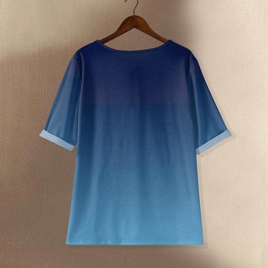 Women's Fashionable And Casual Shirt Half-sleeve Round Neck Print Cotton And Linen Blouse Top