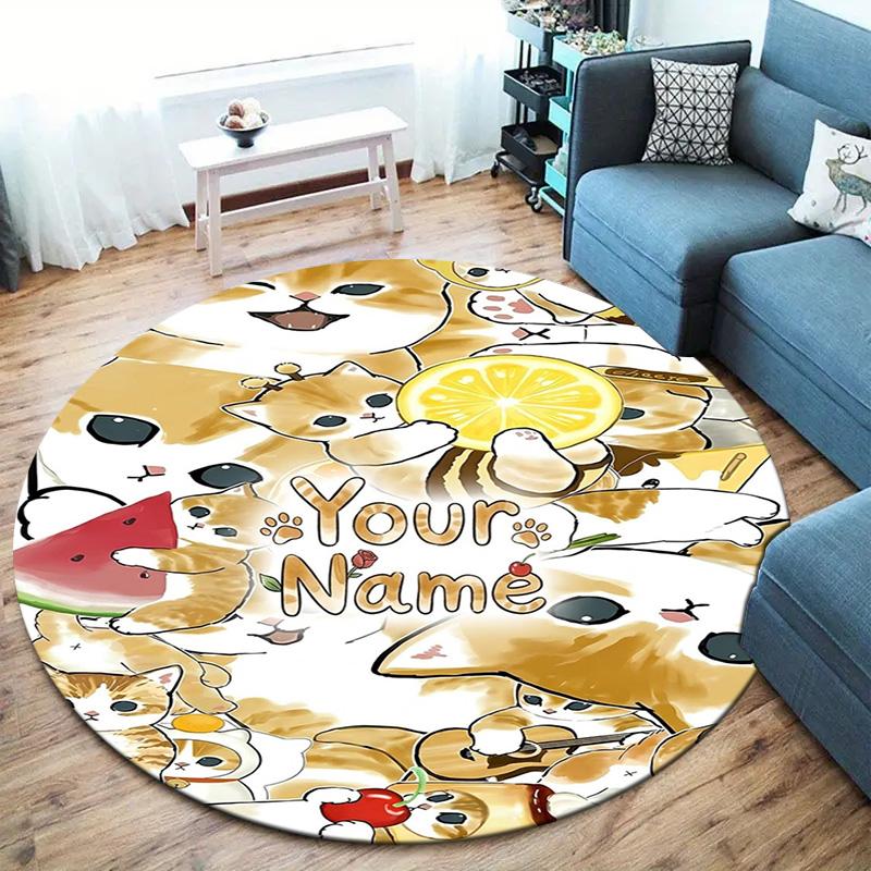 Cat Donut Duo Custom Name Round Area Rug Carpet Rug For Living Room Bedroom Sofa Playroom Decor Nonslip Floor Mat