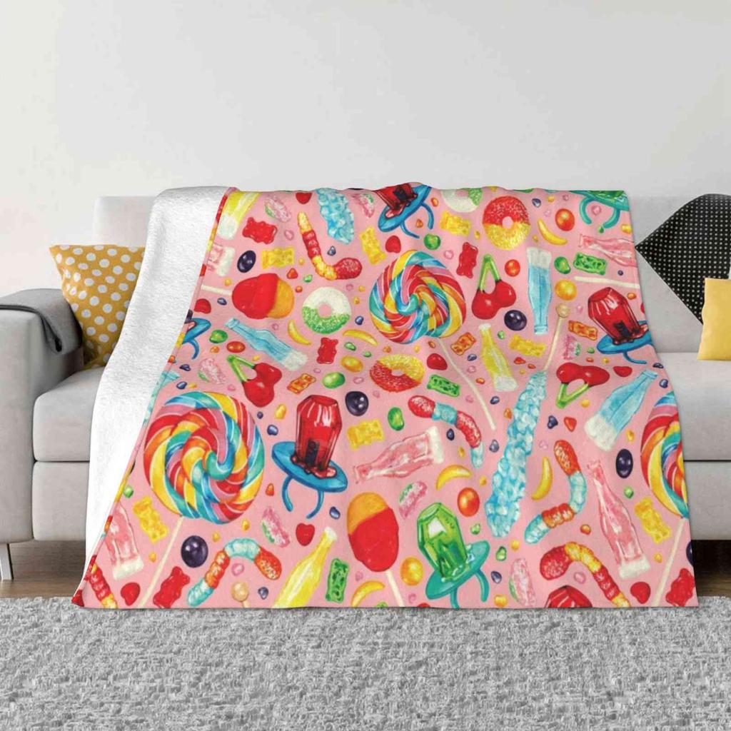 Motivo Caramelle-Rosa Nuova Vendita Stampa Personalizzata Flanella Morbida Coperta Caramelle Vintage Retro Cibo Lecca-lecca Lecca-lecca Arcobaleno