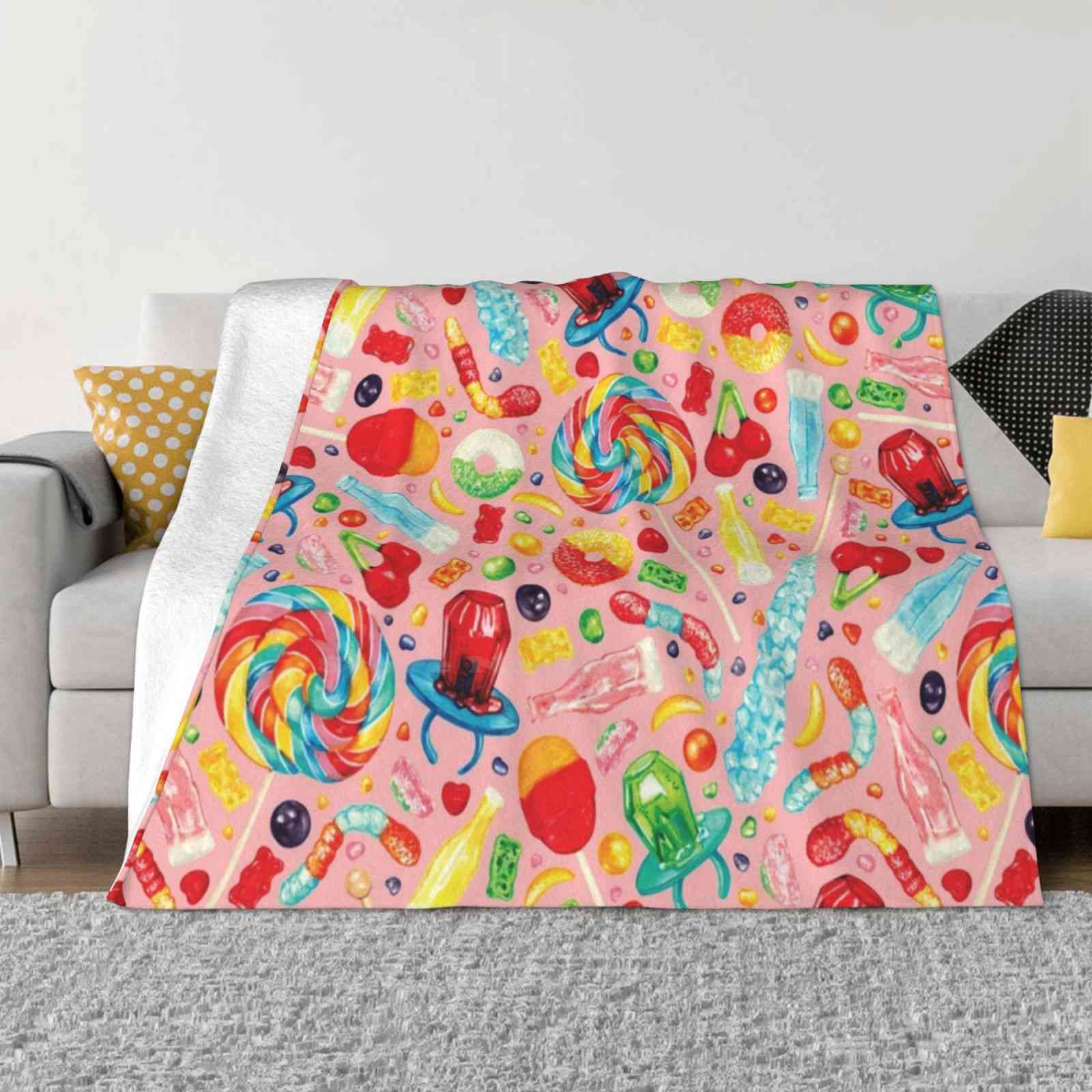 Узор с конфетами-Розовый Новый Продажа Печать на заказ Фланелевое Мягкое Одеяло Конфеты Винтаж Ретро Еда Леденец Леденцы Радуга 30x40in